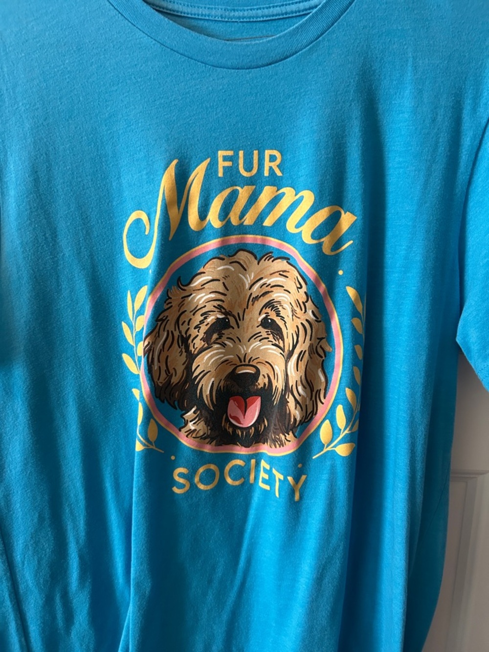 lulu Mac Teal Dog 'Fur Mama' Graphic Tee with Yellow Accents